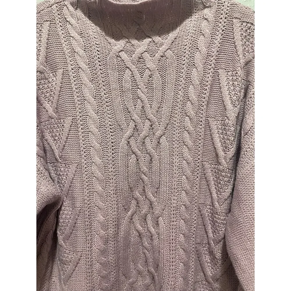 New York & Company Turtleneck Cable knit 3/4 Sleeve Sweater Lavender sz M